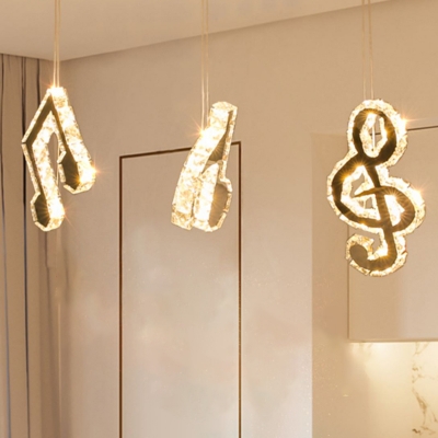 Music Note Cluster Pendant Light Modernity Clear Crystal Stainless-Steel LED Suspension Lighting for Dining Room