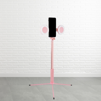Phone Holder LED Vanity Lighting Modernism Pink Self Stick Fill Light with Round Metallic Shade, USB