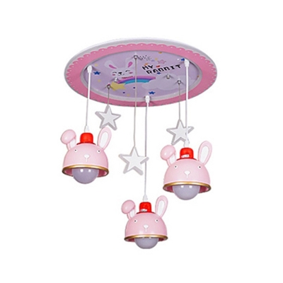 Resin Draping Bunny Ceiling Lamp Cartoon Pink 3 Lights Flush Mount Fixture for Nursery