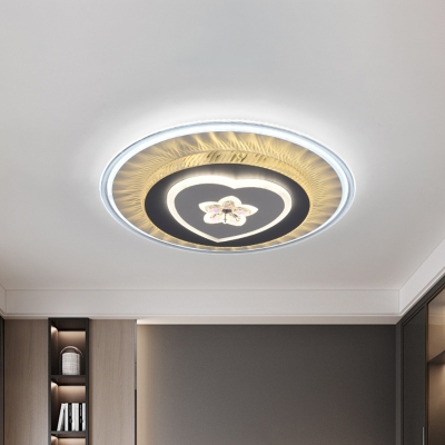 Round Acrylic Ceiling Mounted Light Minimalism LED Grey Flush Lamp with Loving Heart/Star Design