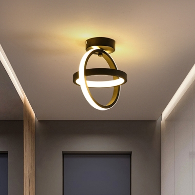 Round Metal Flush Mount Lamp Modern Style Black/White LED Ceiling Light Fixture in Warm/White Light for Porch