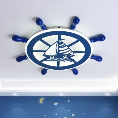 Rudder Flush Light Fixture Contemporary Acrylic LED Blue Sailboat Patterned Ceiling Lighting in Warm/White Light
