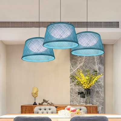 Rural Dome Suspension Light Acrylic 1 Head Cafe Ceiling Pendant with Drum Rope Shade in Blue, 16