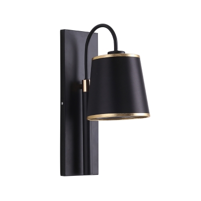 Simple 1 Light Wall Sconce Black Conical Wall Mounted Lighting Fixture with Fabric Shade