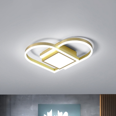 Simple Loving Heart Ceiling Mount Acrylic LED Bedroom Square Flush Mount Fixture in Gold/Coffee, Warm/White Light
