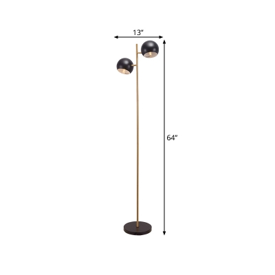 Spherical Metal Stand Up Lighting Simple 2 Bulbs Black and Gold Tree Floor Lamp for Sitting Room