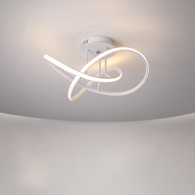 Swirl Wave Semi Flush Light Fixture Modern Metal LED Bedroom Ceiling Lighting in Black/White/Coffee