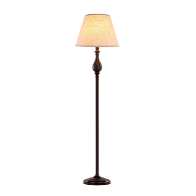 Tapered Fabric Floor Lighting Countryside 1-Head Living Room Standing Lamp in Apricot