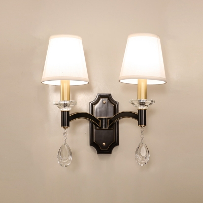 Tapered Fabric Wall Light Fixture Contemporary 1/2-Head Brown Wall Sconce Lighting with Crystal Drop