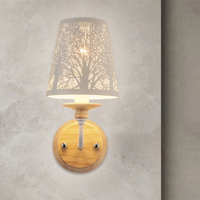 Tapered Metal Wall Light Fixture Macaron 1 Light White Wall Lighting with Tree Pattern