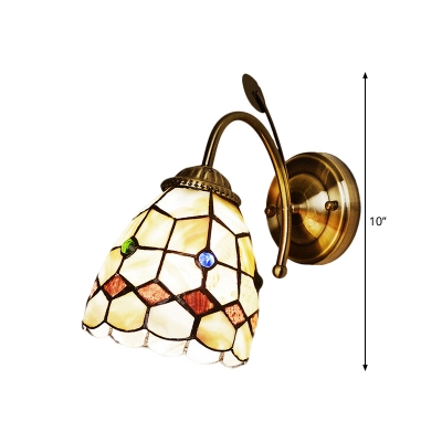 1 Head Corridor Wall Mount Lamp Baroque Gold Wall Lighting Fixture with Tapered Shell Shade