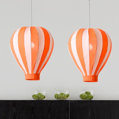 1 Light Playroom Pendant Lamp Cartoon Style Red/Orange/Blue Suspension Lighting with Hot Air Balloon Fabric Shade