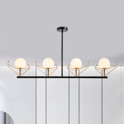 2/3/4 Heads Great Room Suspension Lamp Simple White Hanging Chandelier with Ball Opaline Glass Shade in Warm/White Light