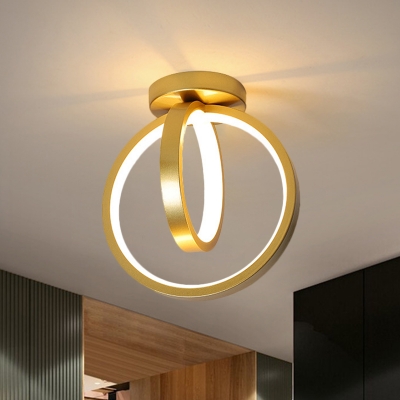 2-Circle Flush Mount Lamp Fixture Modernist Metallic LED Hallway Ceiling Fixture in Black/Gold, Warm/White Light