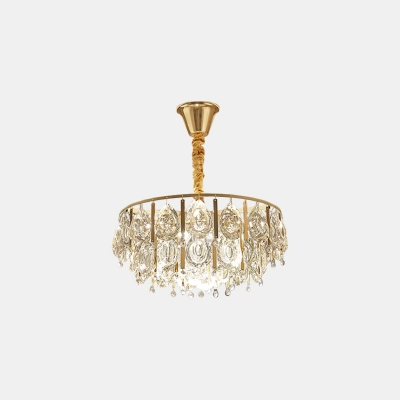 4 Heads Gold Tiered Chandelier Lamp Simple Faceted Crystal Suspension Pendant Light, 16