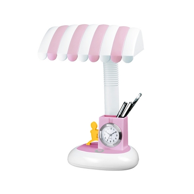 ABS Beach Umbrella Flexible Study Light Kid Pink/Blue Touch LED Reading Book Lamp with Clock and Pen Holder