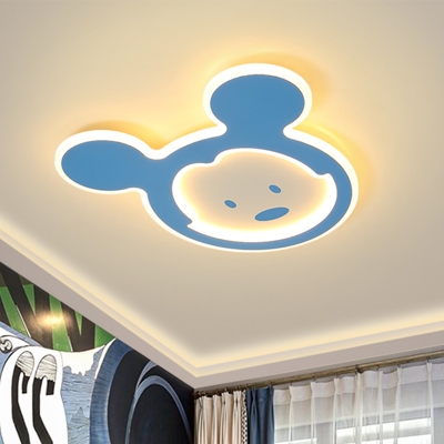 Acrylic Cartoon Mouse Ceiling Lighting Kids LED Flush Mount Lamp Fixture in Blue/Pink, Warm/White Light