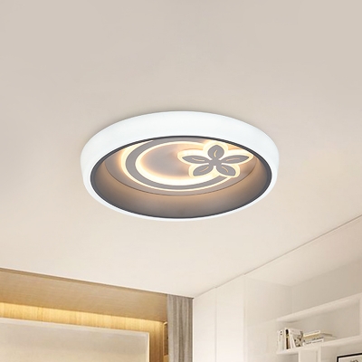 Acrylic Drum Flush Mount Lighting Fixture Kids LED Ceiling Lamp in White with Flower Pattern