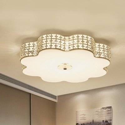 Bedroom LED Flush Mount Modern Gold Ceiling Light Fixture with Flower Cut Crystal Shade