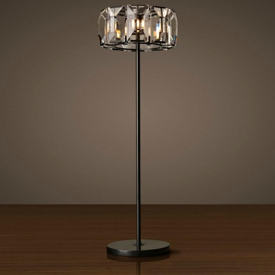 Black Drum Floor Stand Lamp Minimal Beveled Crystal Block 1-Bulb Living Room Floor Light