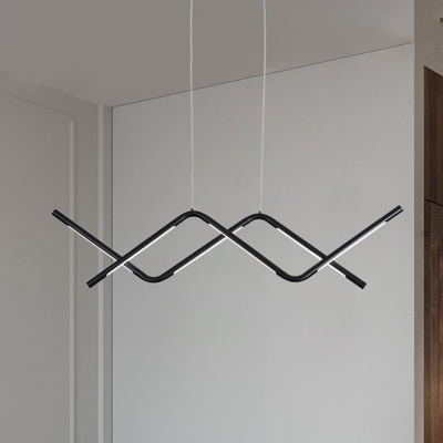 Black LED Wave Down Lighting Pendant Simple Metallic Ceiling Chandelier for Kitchen