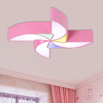 Cartoon LED Flush Mount Fixture Pink/Blue/Green Windmill Close to Ceiling Lighting with Acrylic Shade