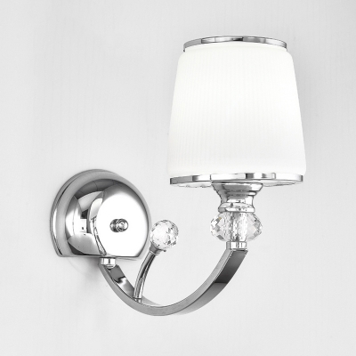 Chrome Curved Arm Wall Light Modern 1 Head Metal Wall Mounted Lamp with Cone Milk Glass Shade