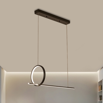 Circle and Linear Island Lamp Modernist Metallic 1/2-Head Black Suspension Pendant for Dining Room