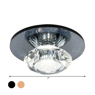 Circular Beveled Crystal Semi Flush Modernist Black/Tan LED Ceiling Flush Mount in Warm/White Light