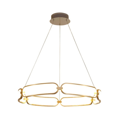 Circular Hanging Chandelier Contemporary Style Metal LED Pendant Ceiling Lamp in Gold, Warm/White Light