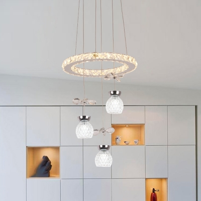 Clear Crystal Bubble Chandelier Modernity 3/5 Heads Pendant Light Kit in Chrome with Loop Design