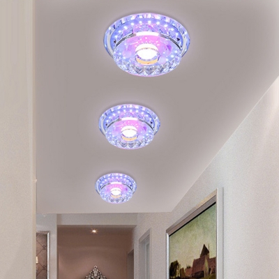 Clear Crystal Circle Flush Lamp Modernism LED Ceiling Mounted Fixture in Multi/3 Color Light