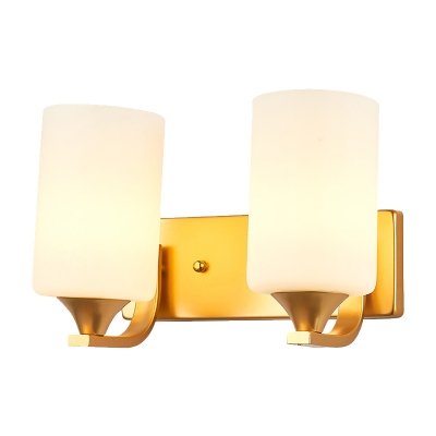 Colonial Candle Wall Mounted Lamp 2 Heads Milk Glass Wall Mount Light Fixture in Gold