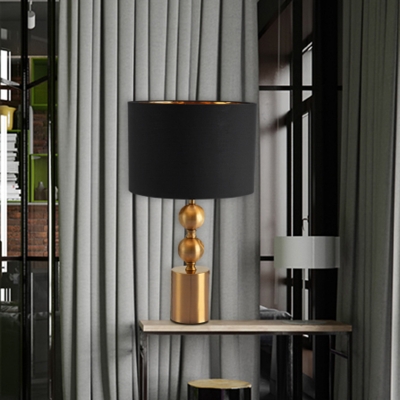 Cylinder and Ball Base Night Lamp Modern Metal 1 Bulb Black Table Light with Drum Fabric Shade