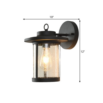 Cylinder Water Glass Sconce Wall Light Antiqued 1 Bulb Patio Wall Mounted Lamp in Black/Brass