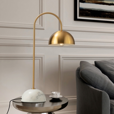 Dome Night Table Lighting Minimalist Metal 1 Head Parlor Task Lighting with Marble Pedestal in Brass