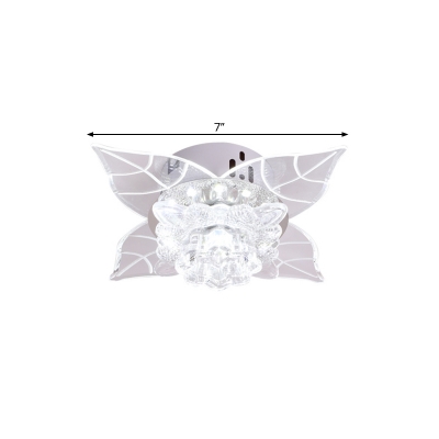 Flower and Leaf Ceiling Fixture Simplicity Clear Crystal LED Parlor Flush Mount in Warm/White/Multi Color Light