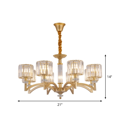Gold Drum Hanging Lamp Kit Contemporary 3/8 Lights Clear Crystal Chandelier Light Fixture for Living Room