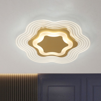 Gold LED Bloom Flush Mount Lighting Simplicity Acrylic Close to Ceiling Lamp in Warm/White Light
