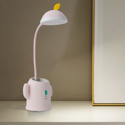 Kids Cactus ABS USB Nightstand Light Touch Control Flexible LED Table Lighting in Grey/Pink with Pen Holder