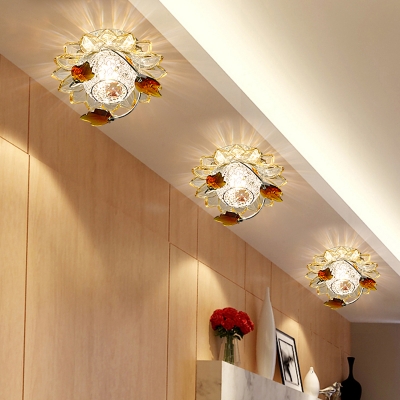 Leave Blue/Tan Crystal Flush Mount Minimalist LED Chrome Ceiling Fixture with Ball Metallic Design in Warm/White Light