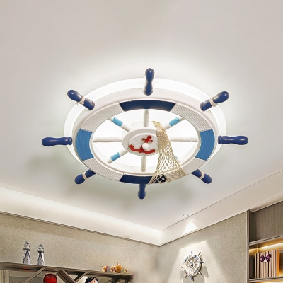 Kids LED Ceiling Light Fixture Blue Rudder Flush Mount Lighting with Acrylic Shade