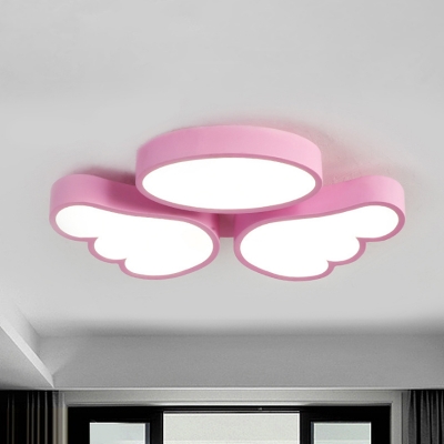 LED Kids Room Close to Ceiling Lamp Cartoon White/Pink/Blue Flush Mount Light with Wings Acrylic Shade