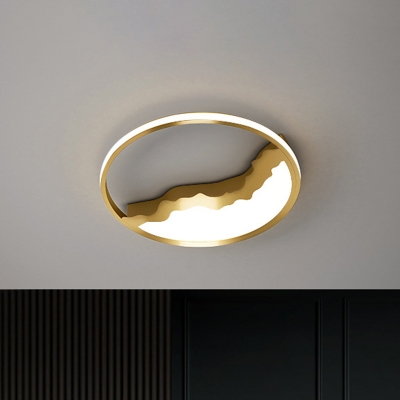 LED Sleeping Room Ceiling Light Modernism Brass Flushmount with Round Metallic Shade, 12.5