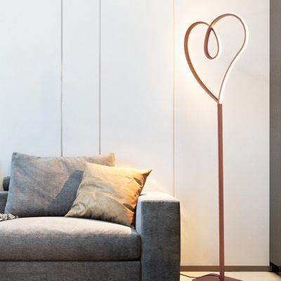 Loving Heart Shaped Floor Reading Lamp Modern Metal Bedroom LED Standing Light in Coffee, Warm/White Light