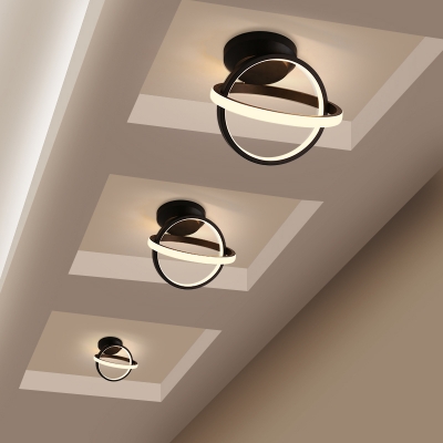 Metal Crossed Ring Flush Mount Lighting Simple Black/White LED Ceiling Lamp in Warm/White Light for Hallway