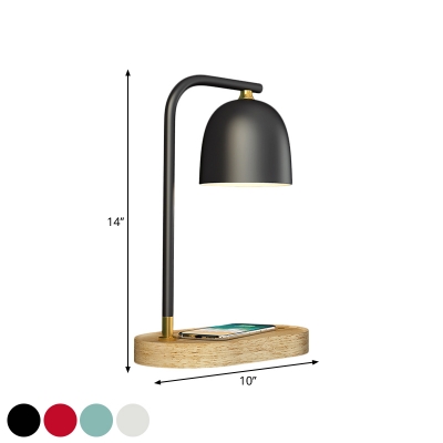 Metal Domed Night Lighting Simple 1-Light Reading Table Lamp with Wooden Oval Pedestal in Black/White/Red