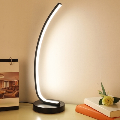 Metallic Bent Night Table Light Minimalistic LED Nightstand Lamp in Black/White for Kids Room