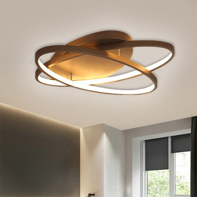 Metallic Oval Ceiling Fixture Modern LED Flush Mount Light Fixture in Coffee