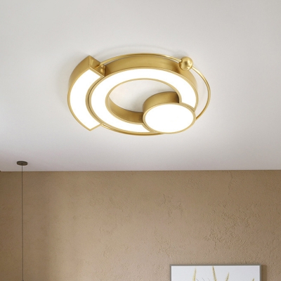 Metallic Round Ceiling Flush Mount Simplicity LED Gold Flush Lamp for Sleeping Room, Warm/White Light